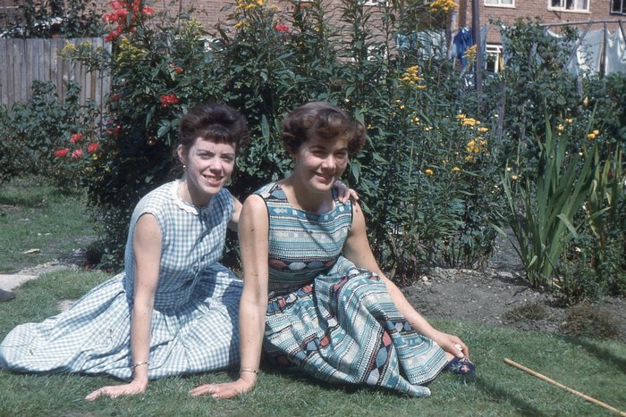 Mary an Renee relaxing on the grass