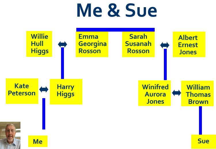 A graphic showing my relationship to Sue